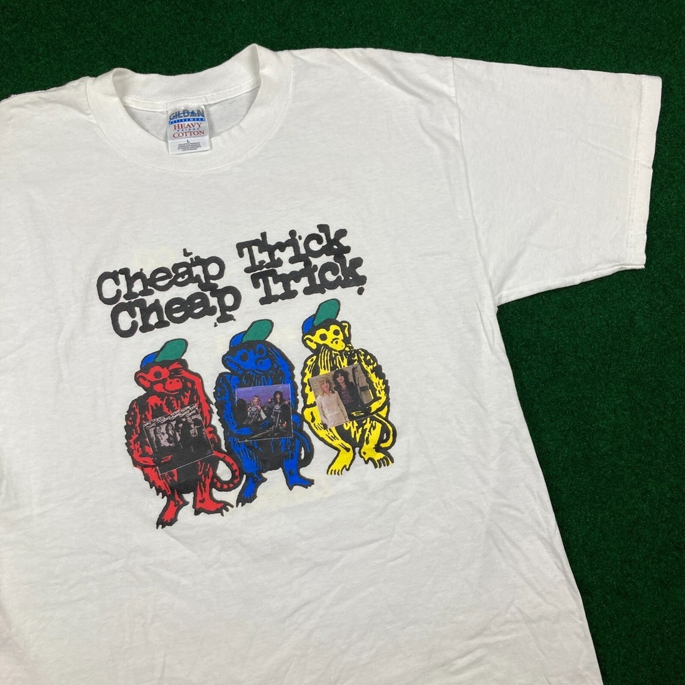 Vintage Cheap Trick Shirt L White 1998 Tour Concert Rock Band Gildan Tag 90s Tee